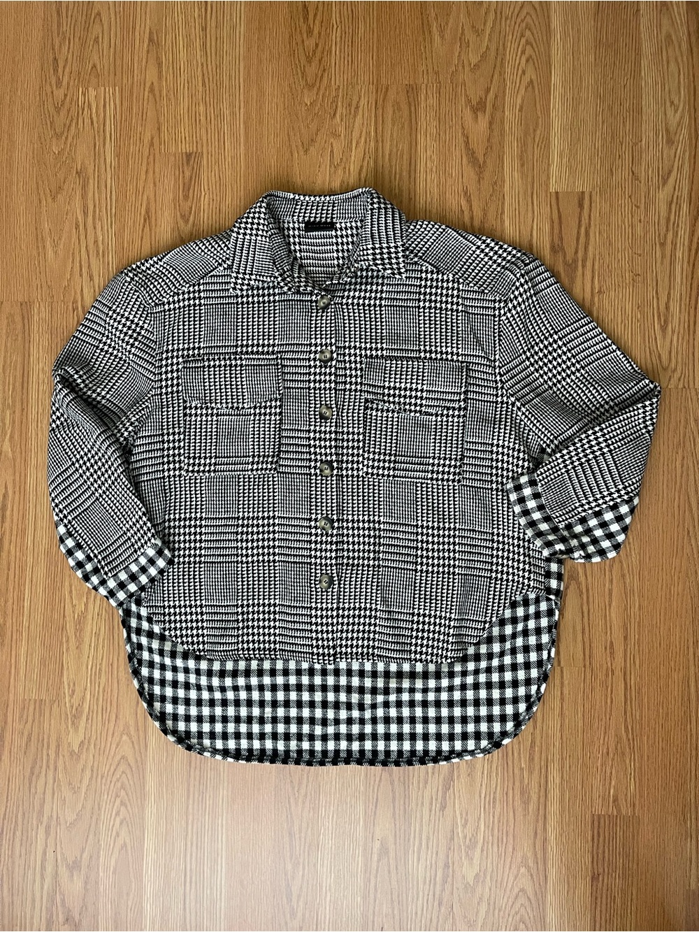 Miou Muse asymmetrical Plaid/houndstooth Black Plaid Button-Up Shirt